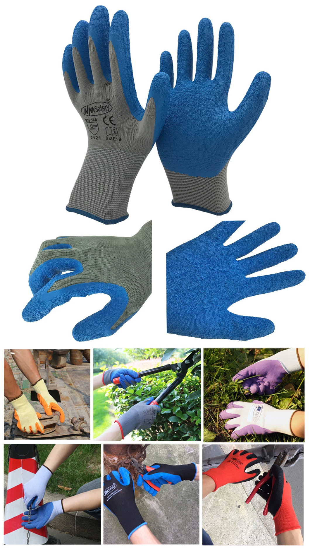 Nmsafety 13G Polyester Liner Latex Coating Work Glove